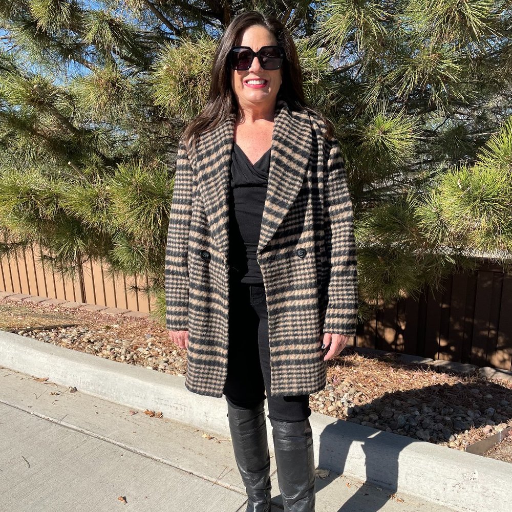 Avec Le Filles Houndstooth Plaid Coat Size L